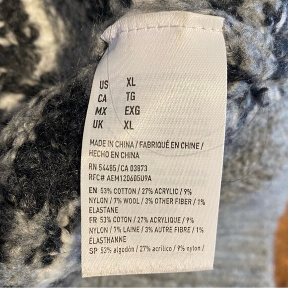 AMERICAN EAGLE OUTFITTERS Womens Grey Knit Cowichan Fair Isle Sweater - Picture 7 of 8